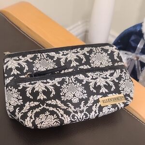 Ellen Tracy Black and White Patterned Makeup Bag